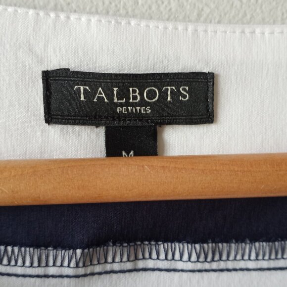 'TALBOTS' Petite NWOT Navy & White hooped Top Size M Cotton blend - Picture 2 of 10